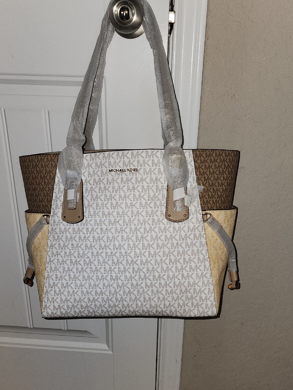 Michael Kors Women's Leather Color-Blocked East/West Tote, Multicolored
